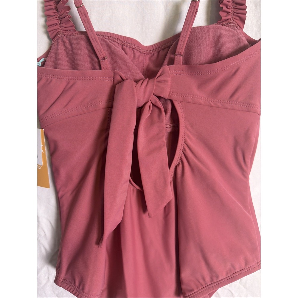 Kona Sol One Piece Swimsuit Size M (8-10) Pink Muave Ruffle Straps NEW - Picture 6 of 9